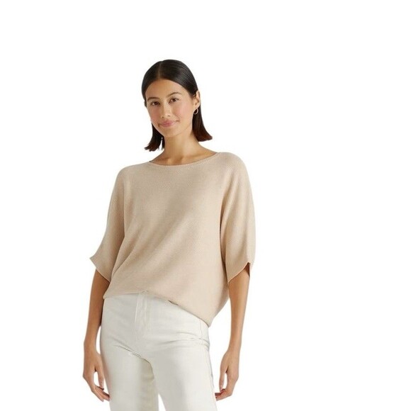 Quince Tunic Sweater Organic Cotton Cashmere Link-Stitch Dolman Beige XL NWT New - Picture 1 of 12